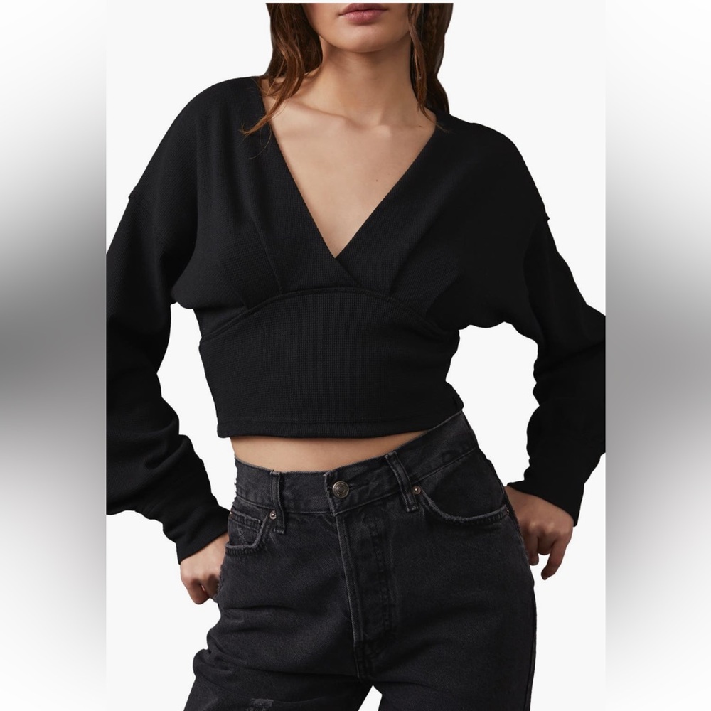 We the Free All Nighter Long Sleeve Surplice Crop